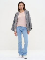 Sweter damski z wiskozy beżowy Simona 800. Brązowe swetry BIG STAR, l, z aplikacjami, z jeansu, klasyczne, bez ramiączek. W wyprzedaży za 139.99 zł.