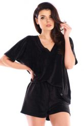 Welurowe Krótkie Szorty - Czarne. Czarne szorty sportowe Awama, bez wzorów, z dresówki. Za 159.90 zł.