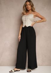 Czarne Szerokie Spodnie Typu Palazzo High Waist Araneira. Czarne jeansy Renee, l, bez wzorów, z jeansu, eleganckie, z podwyższonym stanem. W wyprzedaży za 29.99 zł.