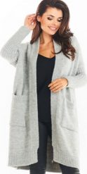 Awama Kardigan Model A395 Grey. Szare swetry Awama, bez wzorów, bez ramiączek. Za 469.03 zł.