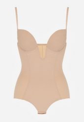 Beżowe Bieliźniane Body Modelujące z Wyciętym Dekoltem Theloria. Brązowe bielizna modelująca Born2be, bez wzorów. Za 59.99 zł.