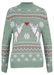 Sweter w norweski wzór golfem. Zielone swetry bonprix, bez wzorów, bez ramiączek. Za 124.99 zł.