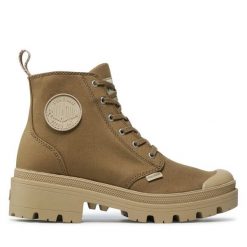 Trapery Palladium. Zielone traperki Palladium, bez wzorów, bez obcasa, bez zapięcia. Za 349.99 zł.