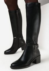 Czarne Kozaki przed Kolano na Niskim Słupku Zosline. Czarne kozaki Born2be, bez wzorów, eleganckie, przed kolano, bez obcasa, na obcasie, bez zapięcia. Za 149.99 zł.