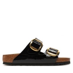 Klapki Birkenstock. Czarne klapki Birkenstock, bez wzorów, bez obcasa, bez zapięcia. Za 539.99 zł.