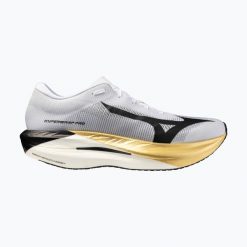Buty do biegania Mizuno Hyperwarp Pro. Białe buty do biegania Mizuno, bez wzorów, z gumy, bez zapięcia, do biegania. Za 952.35 zł.