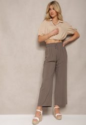 Brązowe Spodnie Karrill. Brązowe jeansy Renee, na lato, l, bez wzorów, z jeansu, eleganckie, długie. W wyprzedaży za 39.99 zł.