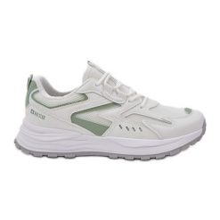 Buty Sportowe Damskie Big Star NN274A095 HI-POLY System Biało-Zielone białe. Białe buty treningowe bez wzorów, ze skóry, bez zapięcia. Za 237.59 zł.