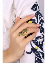 Pierres delicates Pozłacany pierścionek z prehnitami rozmiar: onesize. Żółte pierścionki Pierres delicates, z prehnitem, pozłacane. Za 78.47 zł.