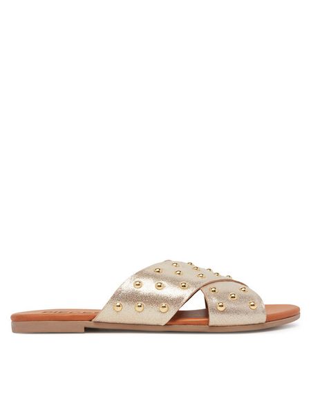 Pieces Klapki 17156837 Złoty. Żółte klapki Pieces, bez wzorów, ze skóry, bez obcasa, bez zapięcia. Za 139.99 zł.