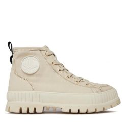 Trapery Palladium. Brązowe traperki Palladium, bez wzorów, bez obcasa, bez zapięcia. Za 479.99 zł.