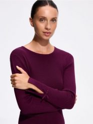 Sweter z rozcięciem - ciemnofioletowy. Fioletowe swetry Reserved, l, bez wzorów, z dzianiny, bez ramiączek. Za 89.99 zł.