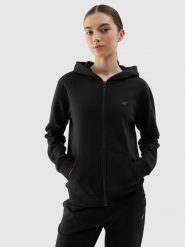 4F Bluza dresowa rozpinana z kapturem damska - czarna S. Czarne bluzy 4f, s, bez wzorów, z bawełny, z kapturem. W wyprzedaży za 89.99 zł.