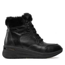 Botki Caprice. Czarne botki Caprice, bez wzorów, bez obcasa, na płaskiej podeszwie, bez zapięcia. Za 249.99 zł.