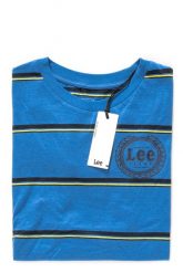 LEE T SHIRT DAMSKI STRIPE TEE CITY BLUE L42JJC32 112109373. Niebieskie t-shirty Lee, l, bez wzorów, bez kołnierzyka, bez ramiączek. W wyprzedaży za 39.99 zł.