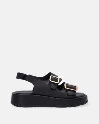 CZARNE SANDAŁY Z KLAMRAMI H2791 075 BLACK. Czarne sandały Venezia, bez wzorów, ze skóry, bez obcasa, na platformie, bez zapięcia. Za 379.00 zł.