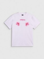 4F T-shirt loose z nadrukiem damski - biały L. Białe t-shirty sportowe 4f, l, bez wzorów, z bawełny, bez ramiączek. Za 79.99 zł.