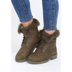 Khaki Traperki Respectable. Brązowe traperki Born2be, z materiału. Za 89.99 zł.