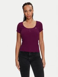 Tommy Jeans T-Shirt Henley DW0DW18669 Fioletowy Slim Fit. Fioletowe t-shirty Tommy Jeans, xxs, bez wzorów, z bawełny, bez kołnierzyka, bez ramiączek. Za 129.99 zł.