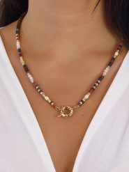 Luja Bijoux Pozłacany naszyjnik z kamieniami i elementem ozdobnym - 42 cm rozmiar: onesize. Żółte naszyjniki Luja Bijoux, z materiału, metalowe. Za 83.42 zł.