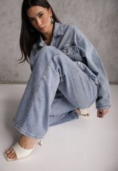 Niebieskie Jeansy Szerokie z Bawełny High Waist Ozdobione Perełkami i Wycięciami Nenelsea. Niebieskie jeansy Renee, l, bez wzorów, z bawełny, z podwyższonym stanem. Za 159.99 zł.