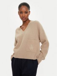 Tommy Hilfiger Sweter Script Soft WW0WW42149 Beżowy Relaxed Fit. Brązowe swetry Tommy Hilfiger, xl, bez wzorów, z wełny, bez ramiączek. Za 499.99 zł.