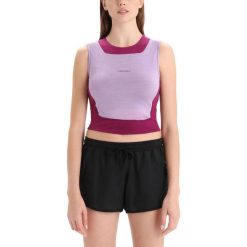 Tank Top termoaktywny damski icebreaker Zoneknit Cropped Bra-Tank. Fioletowe bielizna termoaktywna damska Icebreaker, s, bez wzorów, bez kołnierzyka, bez ramiączek. Za 229.99 zł.