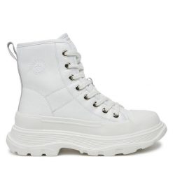 Botki Big Star Shoes. Białe botki BIG STAR SHOES, bez wzorów, retro, bez obcasa, na płaskiej podeszwie, bez zapięcia. Za 199.99 zł.