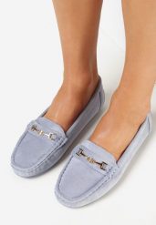 Jasnoniebieskie Mokasyny z Imitacji Zamszu z Metalową Ozdobą Gelalline. Niebieskie mokasyny Born2be, z aplikacjami, z jeansu. Za 69.99 zł.