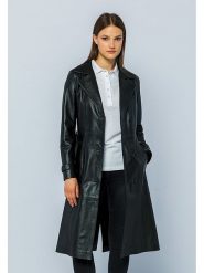 Basics & More Skórzany płaszcz w kolorze czarnym rozmiar: L. Czarne płaszcze Basics & More, l, bez wzorów, ze skóry, bez kaptura. Za 639.92 zł.