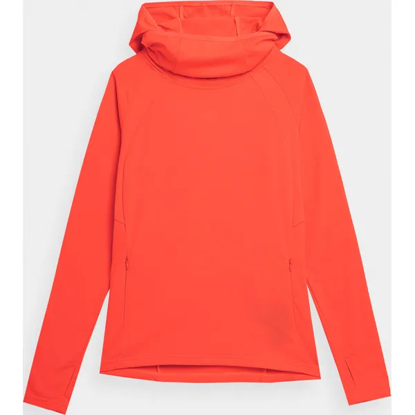 Bluza do biegania nierozpinana z kapturem damska. Czerwone bluzy 4f, xxl, bez wzorów, z dzianiny, bez ramiączek, z kapturem. Za 249.99 zł.