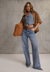 Niebieskie Jeansy Wide Leg High Waist z Bawełną i Dodatkiem Wiskozy Salithoe. Niebieskie jeansy Renee, l, bez wzorów, z bawełny, z podwyższonym stanem. Za 139.99 zł.