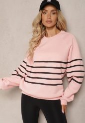 Różowa Polarowa Bluza Dzianinowa o Klasycznym Kroju w Paski Ilabria. Czerwone bluzy bez kaptura Renee, l, z aplikacjami, z dzianiny, bez kaptura. W wyprzedaży za 47.99 zł.