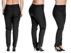 Casualowe czarne spodnie cygaretki Bruna w kant PLUS SIZE. Czarne chinosy Moda Size Plus Iwanek, plus size, bez wzorów, z bawełny, eleganckie, krótkie. W wyprzedaży za 119.90 zł.