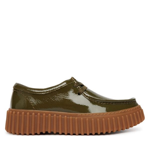 Półbuty Clarks. Zielone półbuty wsuwane Clarks, bez wzorów, bez obcasa, na płaskiej podeszwie. Za 376.99 zł.