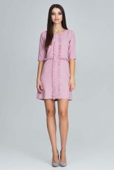 Różowa Elegancka Krótka Sukienka z Falbankami. Czerwone sukienki Figl, l, bez wzorów, z elastanu, eleganckie, bez kołnierzyka, bez ramiączek, mini. Za 269.00 zł.