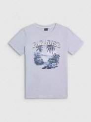 4F T-shirt regular z nadrukiem damski - niebieski XXL. Niebieskie t-shirty 4f, xxl, bez wzorów, z bawełny, bez kołnierzyka, bez ramiączek. Za 69.99 zł.