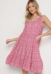 Ciemnoróżowa Bawełniana Sukienka Bez Rękawów w Kolorowe Plamki Nattelle. Czerwone sukienki Born2be, na co dzień, l, bez wzorów, z bawełny, eleganckie, bez kołnierzyka, bez ramiączek, midi. W wyprzedaży za 38.24 zł.