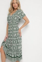 Zielona Bawełniana Sukienka Rozkloszowana we Wzór Paisley Lanadira. Zielone sukienki Born2be, l, bez wzorów, z bawełny, boho, bez kołnierzyka, bez ramiączek, midi, rozkloszowane. W wyprzedaży za 42.49 zł.