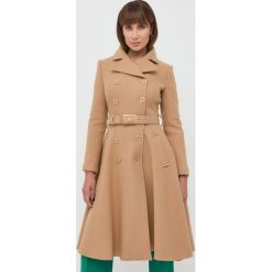 Elisabetta Franchi płaszcz wełniany kolor beżowy przejściowy. Brązowe płaszcze Elisabetta Franchi, bez wzorów, z wełny, bez kaptura. Za 5,389.90 zł.