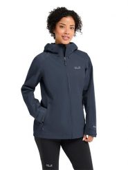 Jack Wolfskin Kurtka przeciwdeszczowa "Wildbound" w kolorze granatowym rozmiar: XS. Niebieskie kurtki przeciwdeszczowe Jack Wolfskin, m, bez wzorów, z materiału, bez kaptura, outdoorowe. Za 390.00 zł.
