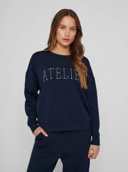Vila Bluza "Atelier" w kolorze granatowym rozmiar: M. Niebieskie bluzy Vila, m, bez wzorów, bez kaptura. Za 79.40 zł.