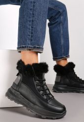 Czarne Traperki Sportowe z Futerkiem Sanevi. Czarne buty sportowe lifestyle Renee, bez wzorów, z jeansu, eleganckie, bez obcasa, na obcasie, bez zapięcia. W wyprzedaży za 95.99 zł.