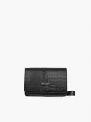 Elegancka czarna torebka w zwierzęcy deseń. Czarne torebki klasyczne Ryłko, bez wzorów, ze skóry, eleganckie, małe, bez dodatków. Za 299.99 zł.