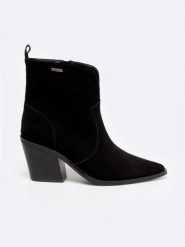 Botki damskie kowbojki ze skóry naturalnej zamszowej czarne SS274472 906. Czarne botki BIG STAR, bez wzorów, z jeansu, eleganckie, bez obcasa, na obcasie, bez zapięcia. Za 289.99 zł.