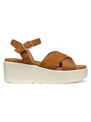 Geox Skórzane sandały "Xand" w kolorze jasnobrązowym na koturnie rozmiar: 40. Brązowe sandały Geox, bez wzorów, z materiału, klasyczne, z otwartym noskiem, bez obcasa, na koturnie, bez zapięcia. Za 260.99 zł.