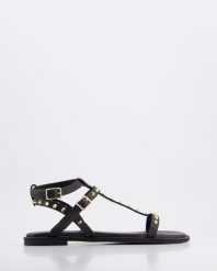 SANDAŁY DAMSKIE 266068 BLACK. Czarne sandały Venezia, bez wzorów, ze skóry, bez obcasa, bez zapięcia. Za 169.00 zł.