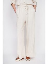 ASSUILI Lniane spodnie w kolorze kremowym rozmiar: 42. Brązowe spodnie materiałowe Assuili, bez wzorów, ze lnu. Za 130.99 zł.