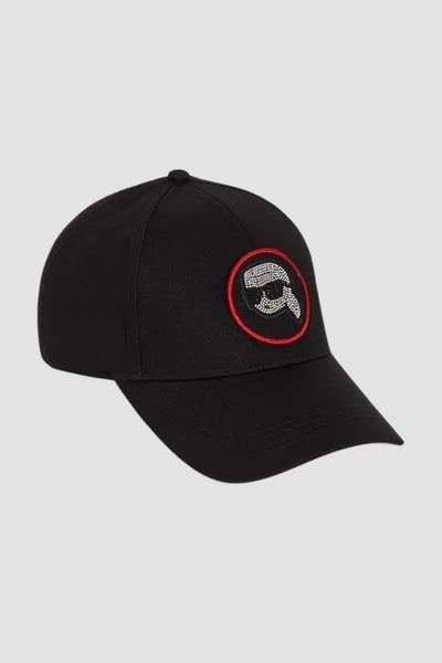 KARL LAGERFELD Czapka z daszkiem damska ze zmiennym logo na rzep Ikon. Czarne czapki z daszkiem KARL LAGERFELD, z aplikacjami. W wyprzedaży za 349.99 zł.