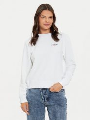 Guess Jeans Bluza W4YQ07 KC811 Biały Regular Fit. Białe bluzy Guess Jeans, xxl, z aplikacjami, z bawełny, bez kaptura. Za 169.99 zł.